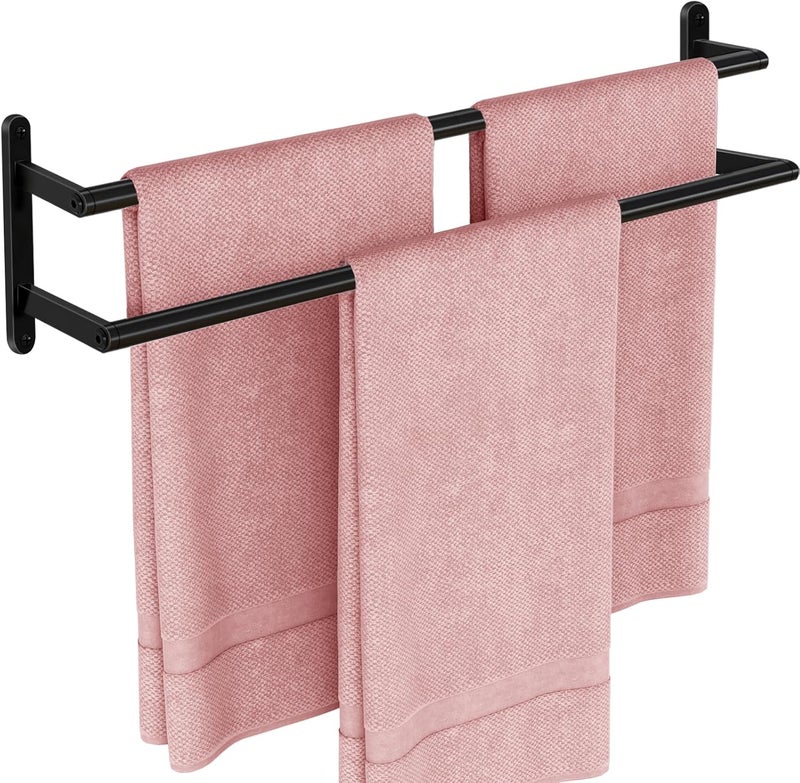 JIAPAIDUO Double Towel Bar, 24Inch Towel Rack for Bathroom, Stainless Steel Double Bath Towel Bar, Wall Mounted Towel Holder, Double Towel Rod Towel Rail Hanger for Wall, Kitchen (Matte Black) - Image 1